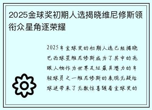 2025金球奖初期人选揭晓维尼修斯领衔众星角逐荣耀